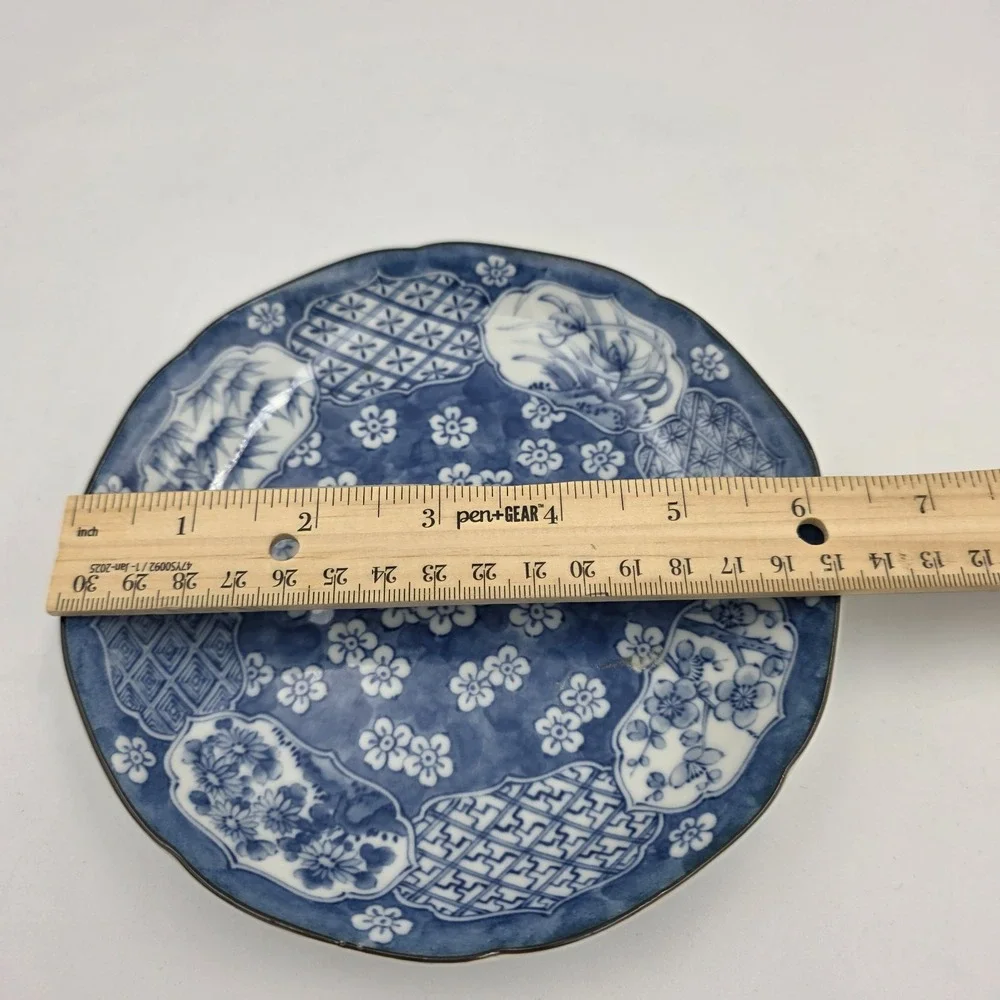 Vtg Takahashi Porcelain Blue & White Floral Dessert Trinket Plate Japan 6 3/8